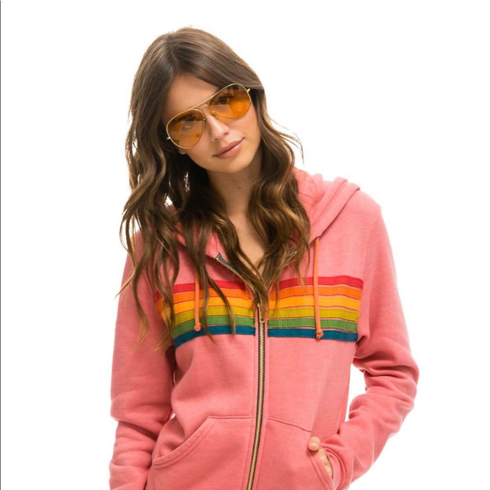 Aviator Nation HDRS6-PNKSR-L
6 STRIPE HOODIE - PINK // SERAPE RAINBOW